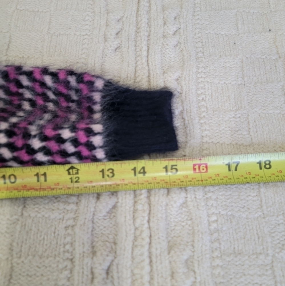 VINTAGE Annapurna Angora Wool Blend Cardigan size S Black Pink Print Italian - Picture 4 of 7